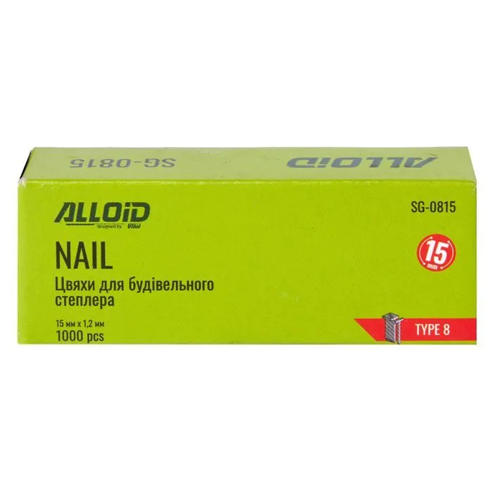 Скобы для строительного степлера Alloid Pro, для строительного степлера, тип 8, 15×1.2мм, 1000шт. (SG-0815) изображение 4