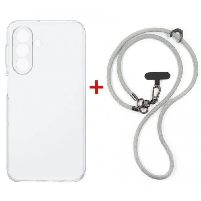 Чехол для мобильного телефона Dengos Case + Cross-body Strap Samsung Galaxy A37 Clear+Grey (DG-KM-CCRB-05)
