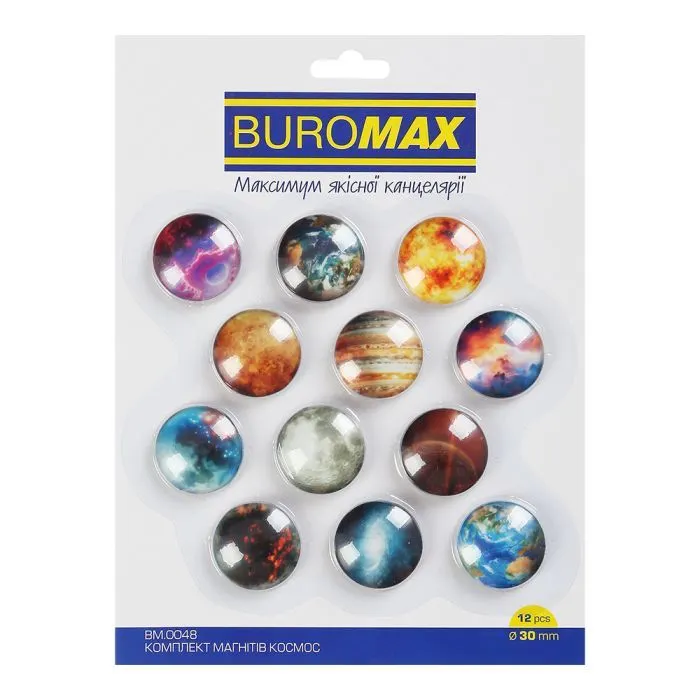 Магнит Buromax набор стеклянных магнитов SPACE, 12 шт 30 мм (BM.0048)