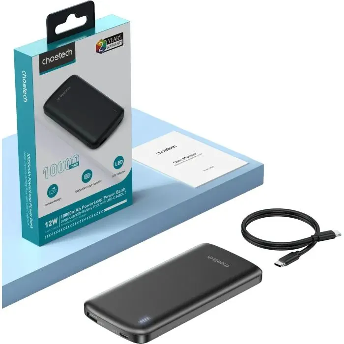 Батарея універсальна Choetech 10000mAh, 12W, USB-A, USB-C, Black (B850-ACBK) зображення 4