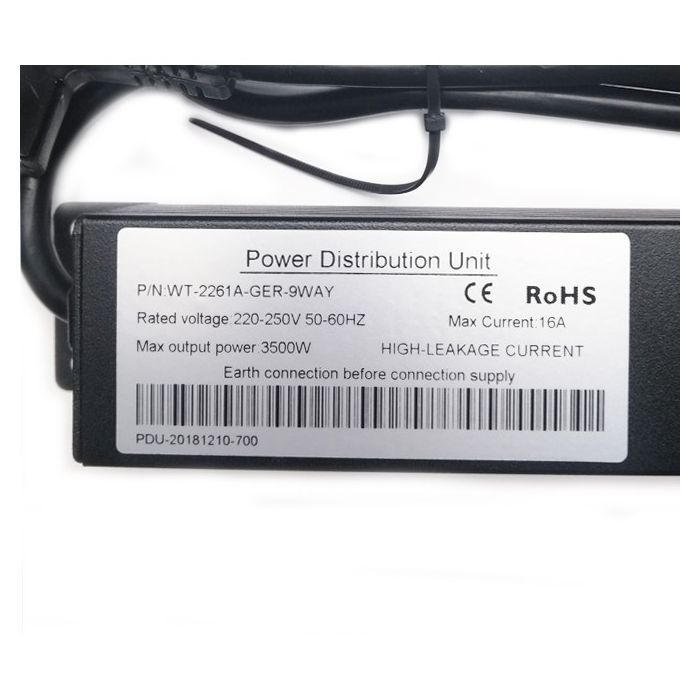 Силовой блок Eserver 19" 9 розеток, кабель 1.8м, алюм. корпус PDU 220В, 16А (WT-2261A-GER-9WAY) изображение 5