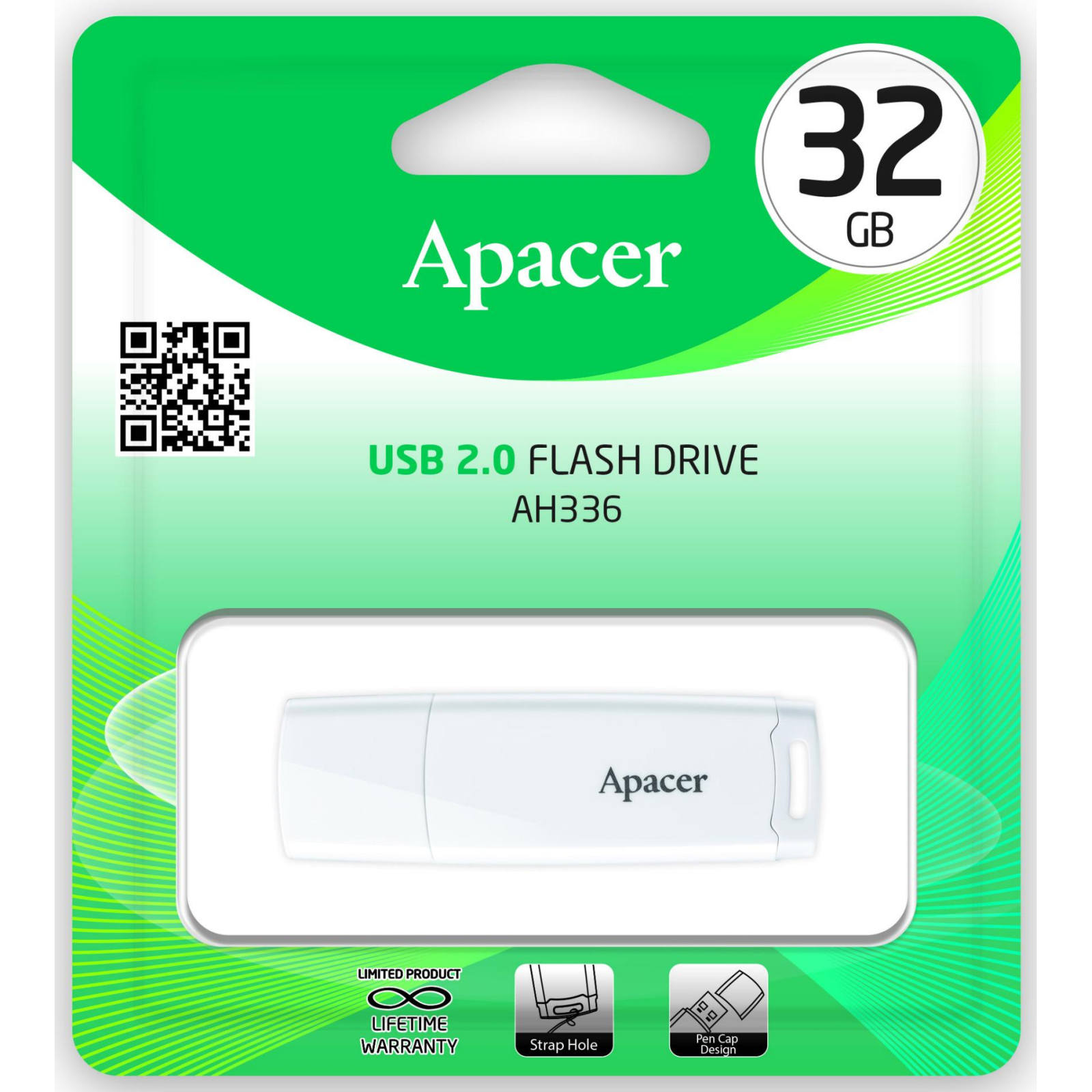 USB флеш накопитель Apacer 8GB AH336 White USB 2.0 (AP8GAH336W-1) изображение 4