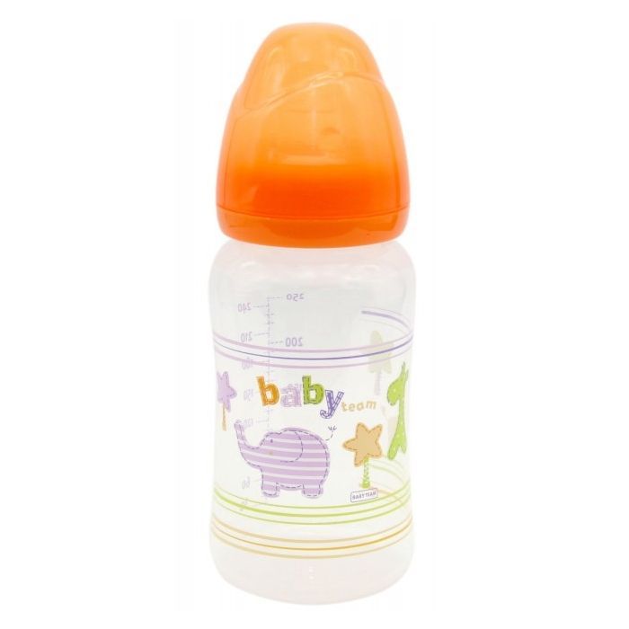 Бутылочка для кормления Baby Team c широким горлом, 250мл 6+ (1002_желтый)