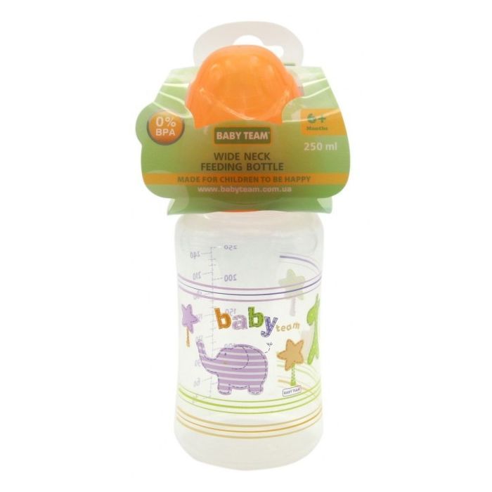 Бутылочка для кормления Baby Team c широким горлом, 250мл 6+ (1002_желтый) изображение 2