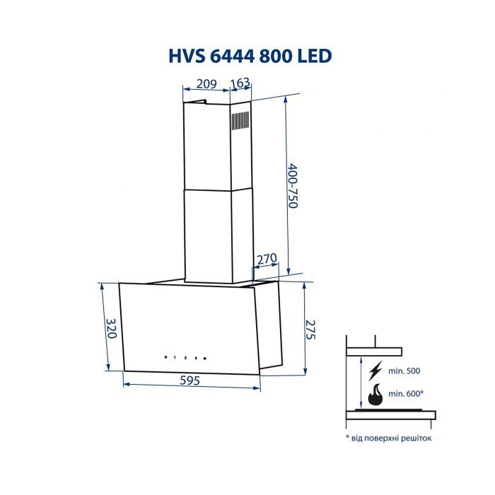Витяжка кухонна Minola HVS 6444 BL 800 LED зображення 12
