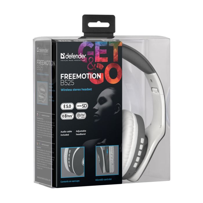 Наушники Defender FreeMotion B525 Bluetooth Gray-White (63527) изображение 6