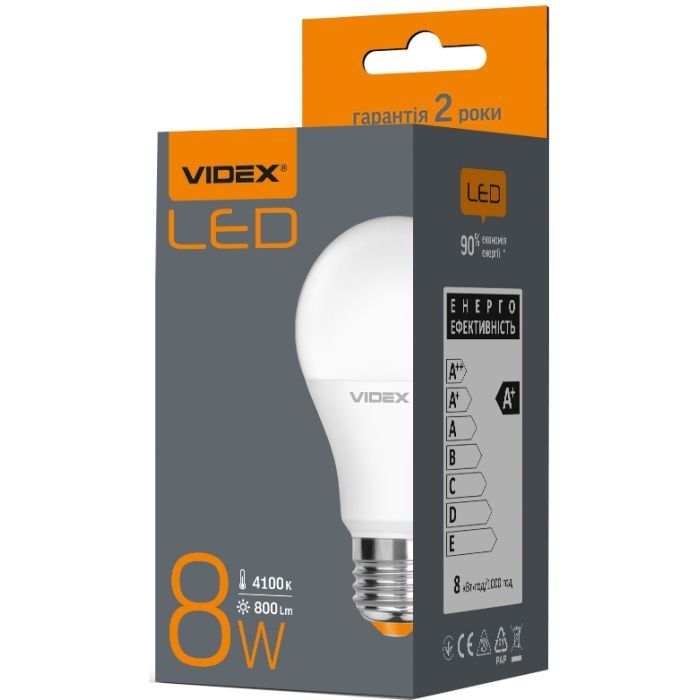 Лампочка Videx A60e 8W E27 4100K 220V изображение 2