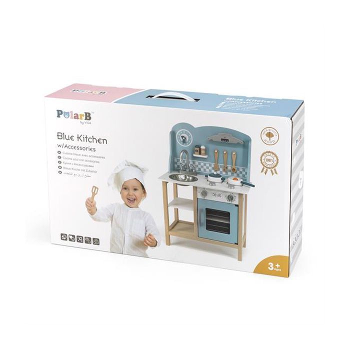 Ігровий набір Viga Toys кухня з дерева з аксесуарами PolarB блакитна (44047) зображення 7