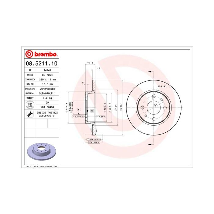 Тормозной диск Brembo 08.5211.10