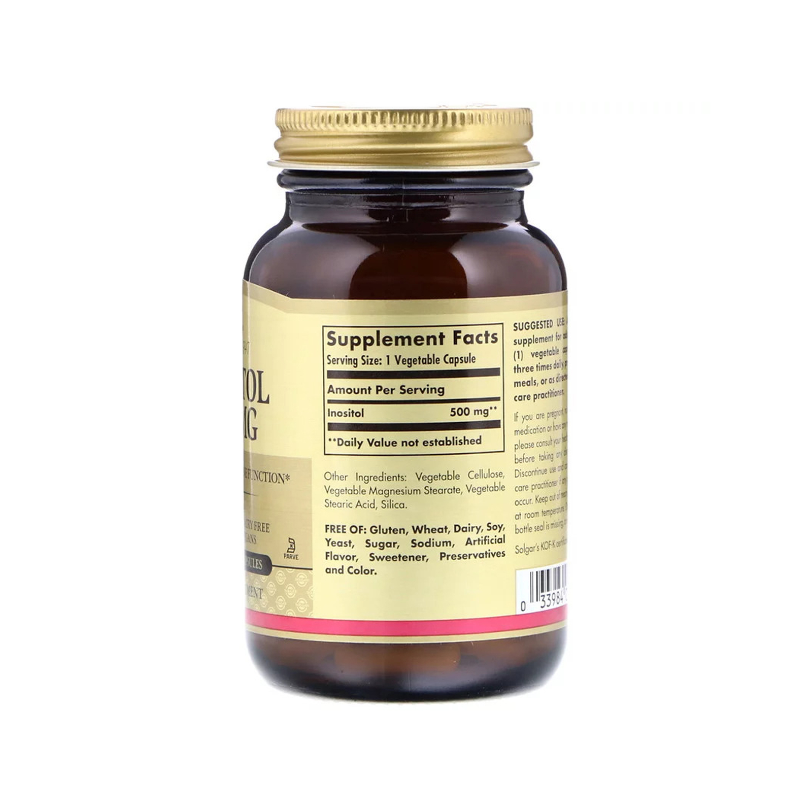 Вітамін Solgar Інозітол (В8), Inositol, 500 мг, 100 вегетаріанськіх капсул (SOL-01450) зображення 2