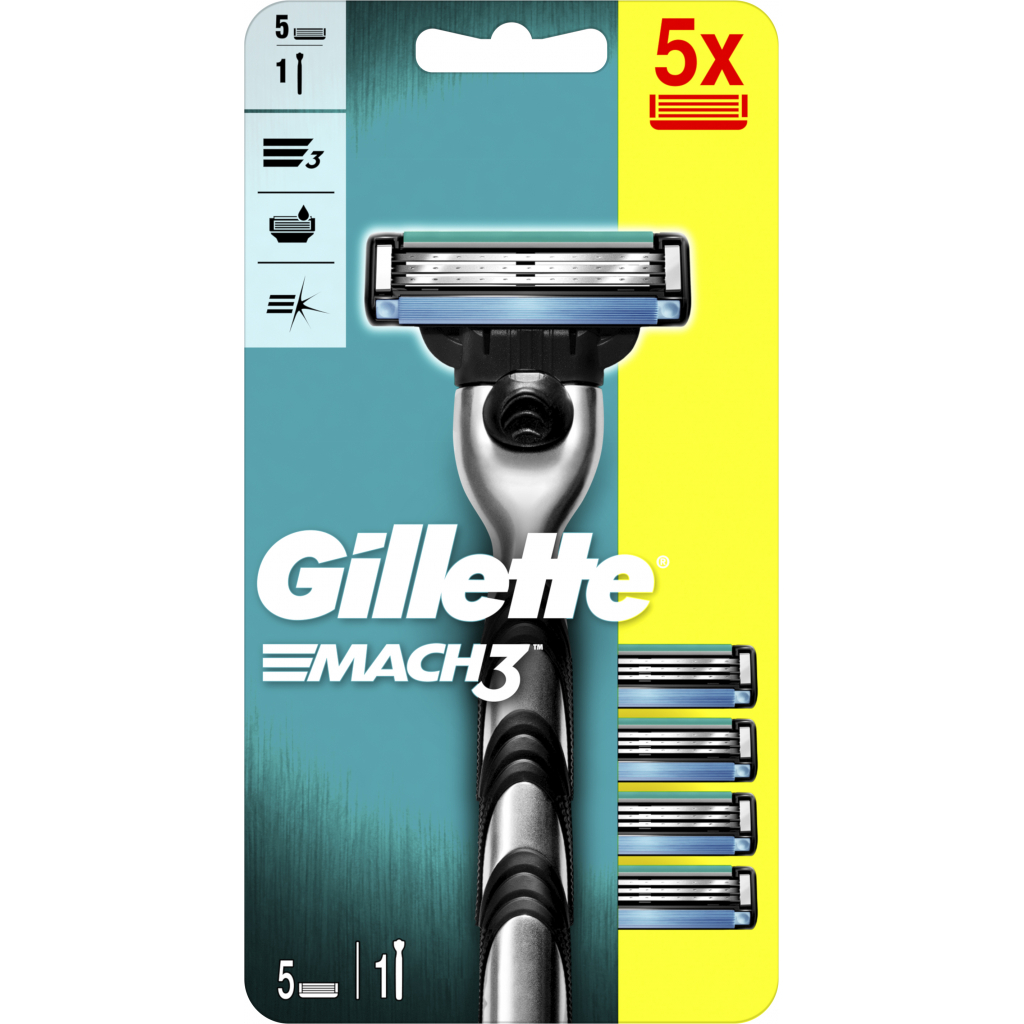Бритва Gillette Mach3 с 5 сменными картриджами (7702018556199)