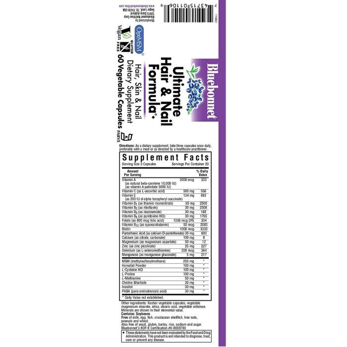 Витаминно-минеральный комплекс Bluebonnet Nutrition Окончательная Формула для Волос и Ногтей, 60 вегетариа (BLB1106) изображение 2