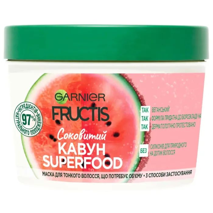 Маска для волос Garnier Fructis Superfood Сочный Арбуз для тонких волос 390 мл (3600542389440) изображение 3