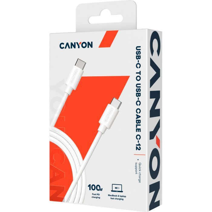 Дата кабель USB-C to USB-C 2.0m 100W 20V/ 5A white Canyon (CNS-USBC12W) изображение 2
