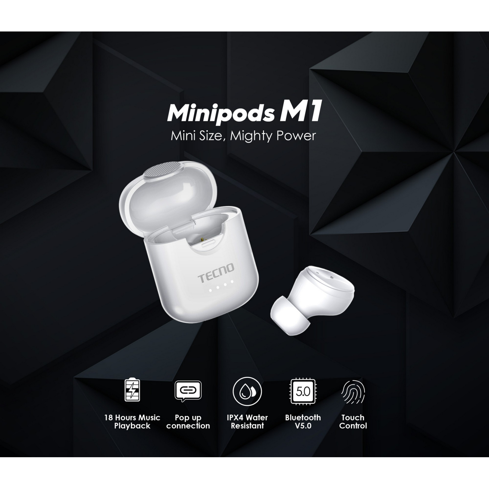 Наушники Tecno Minipods M1 Mono White (4895180759475) изображение 10
