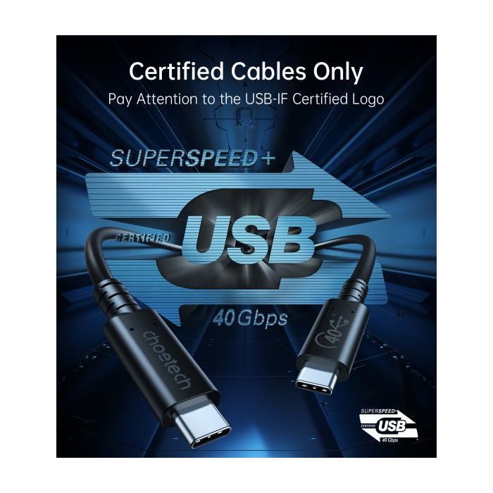 Дата кабель USB-C to USB-C 0.8m USB4 40Gbps PD 100W 8K60Hz Choetech (XCC-1028-BK) зображення 3