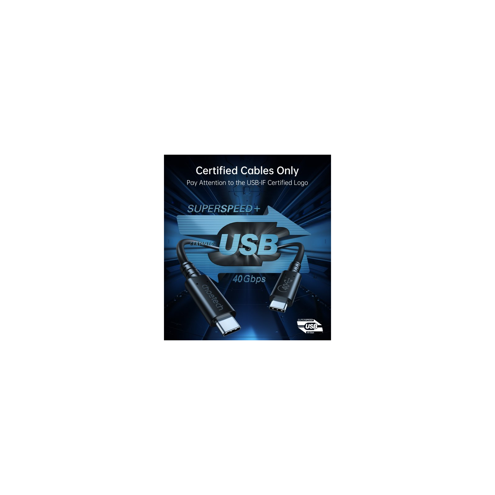Дата кабель USB-C to USB-C 0.8m USB4 40Gbps PD 100W 8K60Hz Choetech (XCC-1028-BK) зображення 3