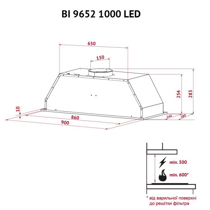 Витяжка кухонна Perfelli BI 9652 I 1000 LED зображення 12