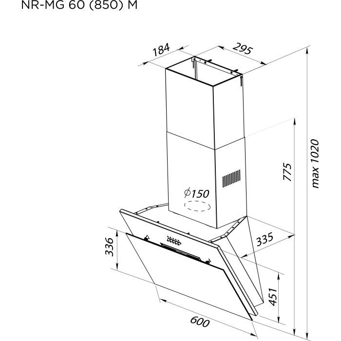 Витяжка кухонна Pyramida NR-MG 60 (850) M BL зображення 9