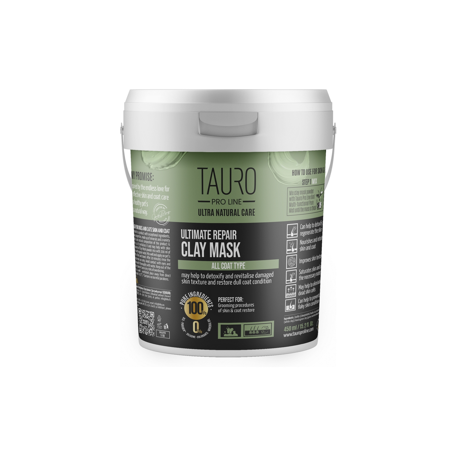 Маска для животных Tauro Pro Line Ultra Natural Care глиняная 450 г (TPL47575)