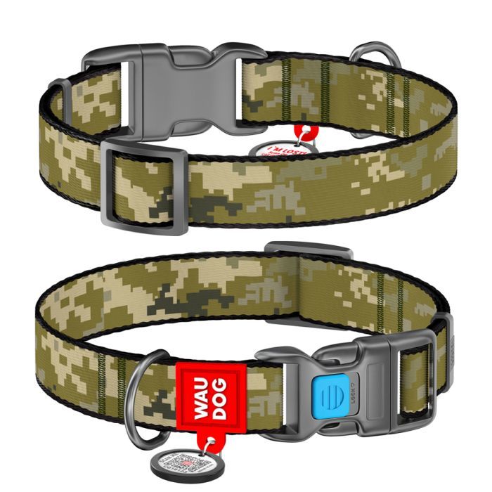 Ошейник для животных WAUDOG Nylon с QR-паспортом "Милитари" пластиковый фастекс S (280-4026)