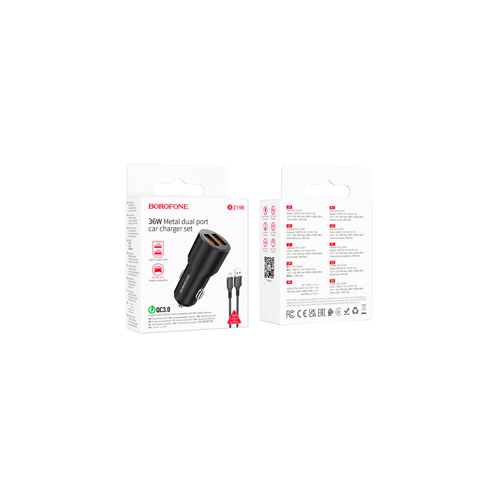 Зарядное устройство BOROFONE BZ19B charger set (Micro) 2 x USB Black (6941991101502) изображение 4