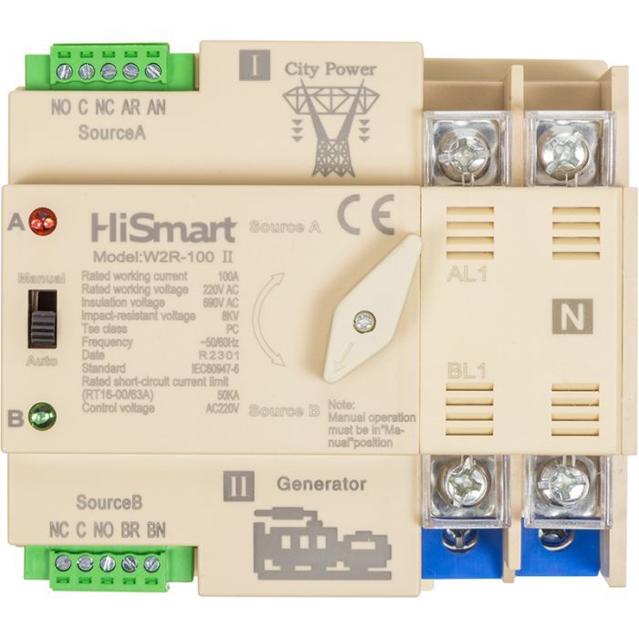 Автоматический выключатель HiSmart W2R-2P 220V 100A (HS082482)