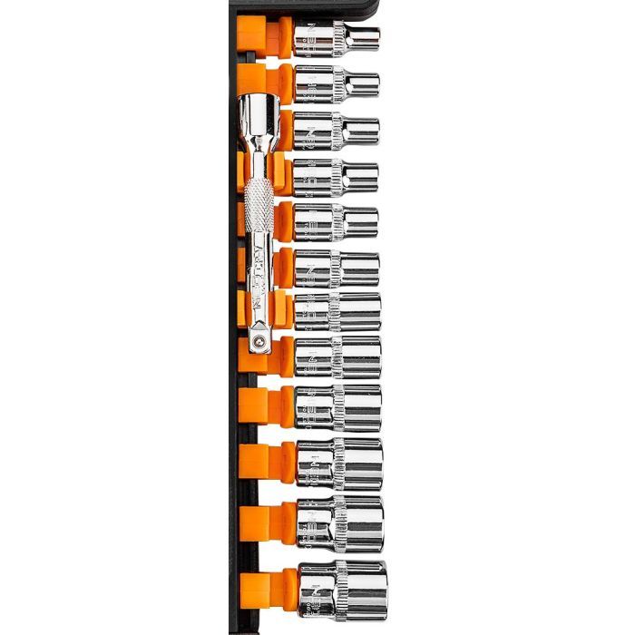 Набор головок Neo Tools 14шт, 1/4", трещотка 90 зубцов, CrV (10-000) изображение 7