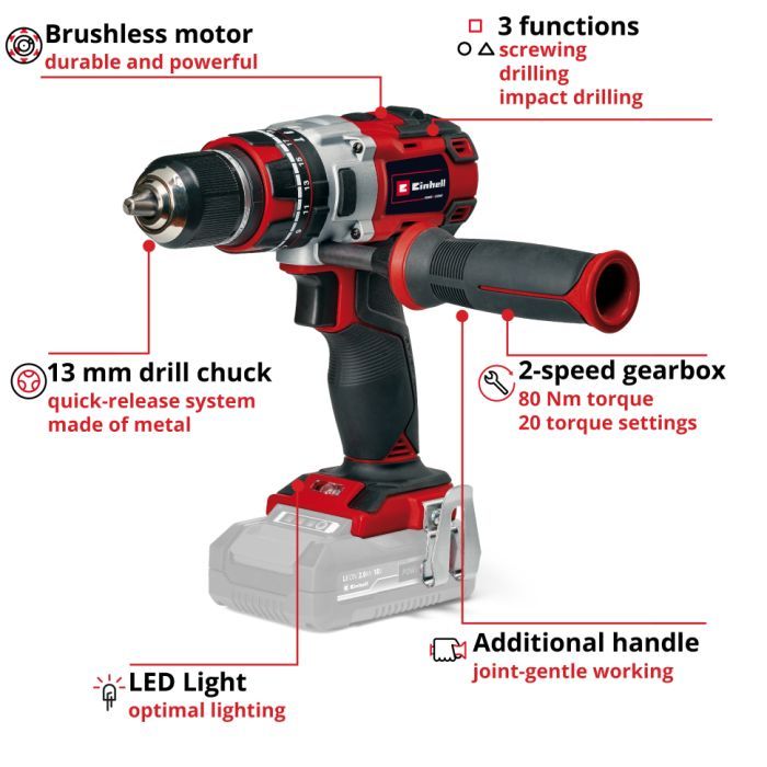 Шуруповерт Einhell TP-CD 18/80 Li-i BL - Solo, PXC 18В, 80Нм (без АКБ та ЗП) (4514305) зображення 4