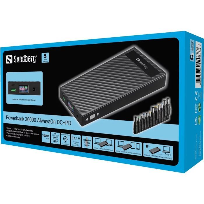 Батарея универсальная Sandberg 30000mAh PD/100W, DC/3-24V/120W, QC/3.0 (420-88) изображение 5