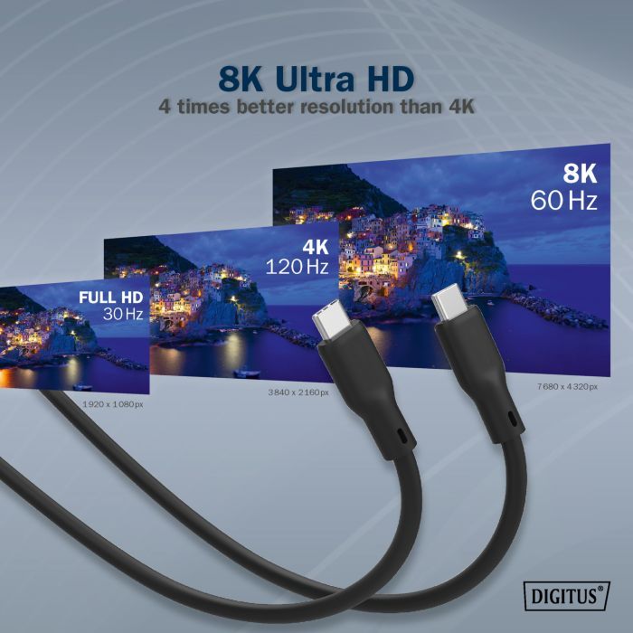 Дата кабель USB-C to USB-C 1.0m USB 4.0 Gen3 40G 240W 8K silicone black Digitus (AK-300344-010-S) зображення 10