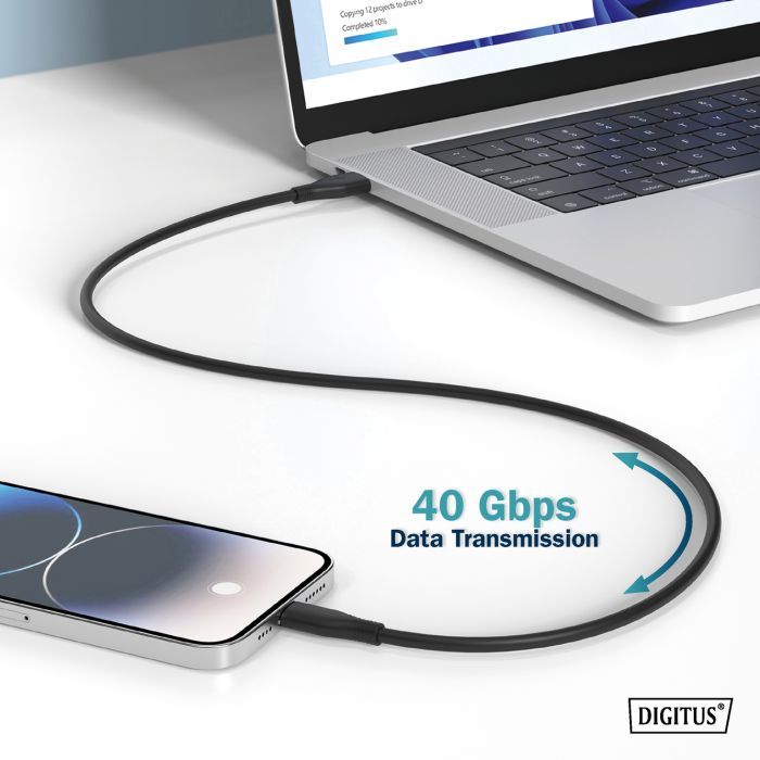 Дата кабель USB-C to USB-C 1.0m USB 4.0 Gen3 40G 240W 8K silicone black Digitus (AK-300344-010-S) зображення 11
