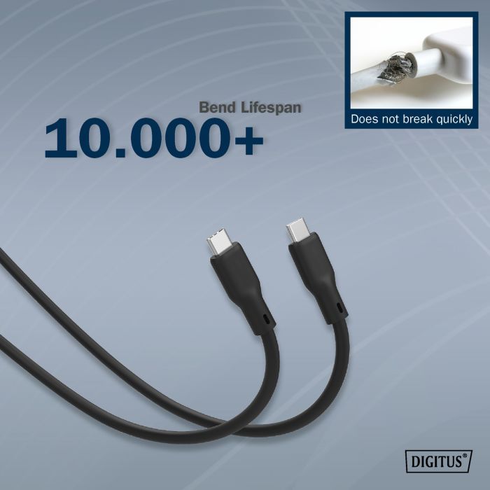 Дата кабель USB-C to USB-C 1.0m USB 4.0 Gen3 40G 240W 8K silicone black Digitus (AK-300344-010-S) зображення 7