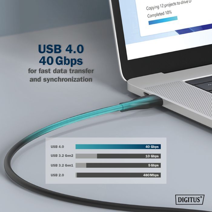 Дата кабель USB-C to USB-C 1.0m USB 4.0 Gen3 40G 240W 8K silicone black Digitus (AK-300344-010-S) зображення 9
