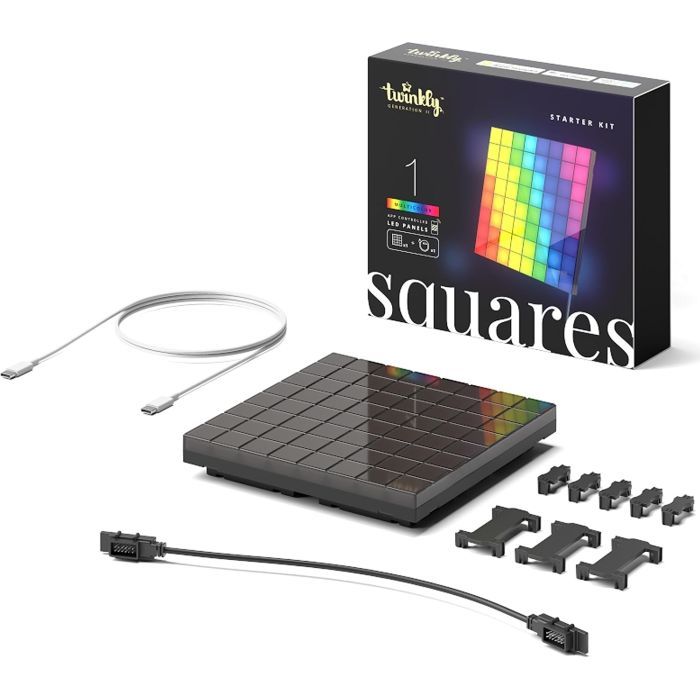 Гирлянда Twinkly Smart LED Squares 1 Starter Panel, RGB LED, USB-C, Black 16х16см (TWQ064STW-01-BUSB)