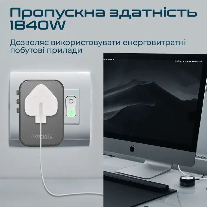 Зарядное устройство Promate tripmate-gan65.black изображение 6