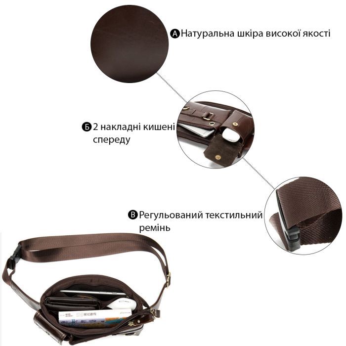 Сумка Vintage Поясная мужская Коричневая (14897) изображение 5