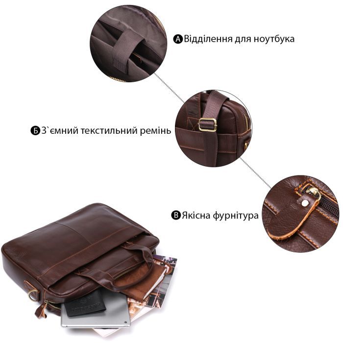 Сумка Vintage Кожаная для ноутбука Коричневая (20681) изображение 4