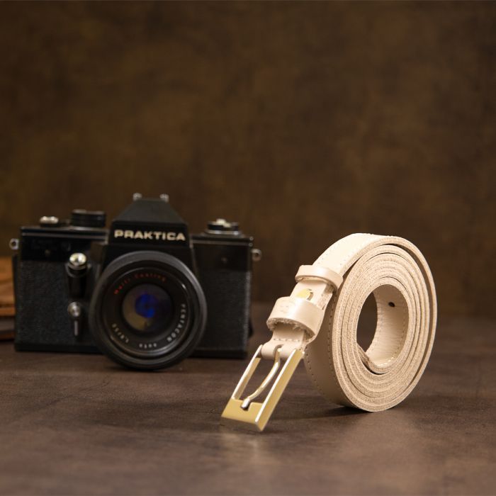 Ремінь Grande Pelle Тонкий жіночий шкіряний Бежевий (11447) зображення 8