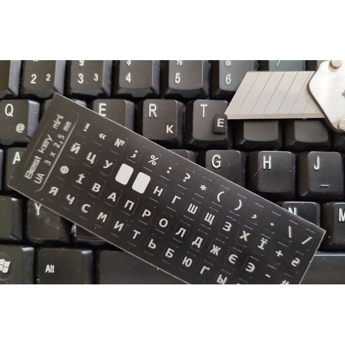 Наклейка на клавіатуру BestKey мініатюрна непрозора чорна, 56, срібний (BKm4SIL/044) зображення 2