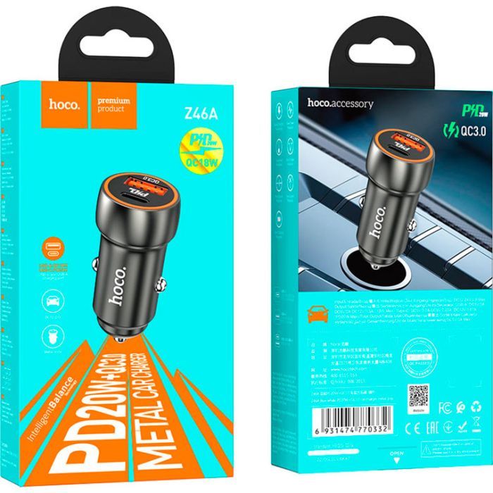 Зарядное устройство HOCO HOCO Z46A Blue whale USB-C PD20W + USB QC3.0 Metal Gray (6931474770332) изображение 4