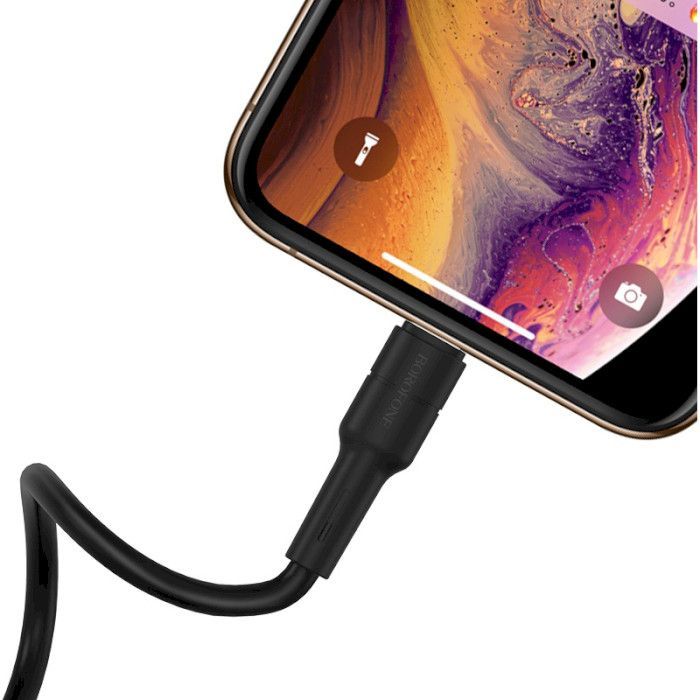 Дата кабель USB 2.0 AM to Lightning 1.0m 2.4A silicone BX30 black BOROFONE (6931474706867) изображение 3