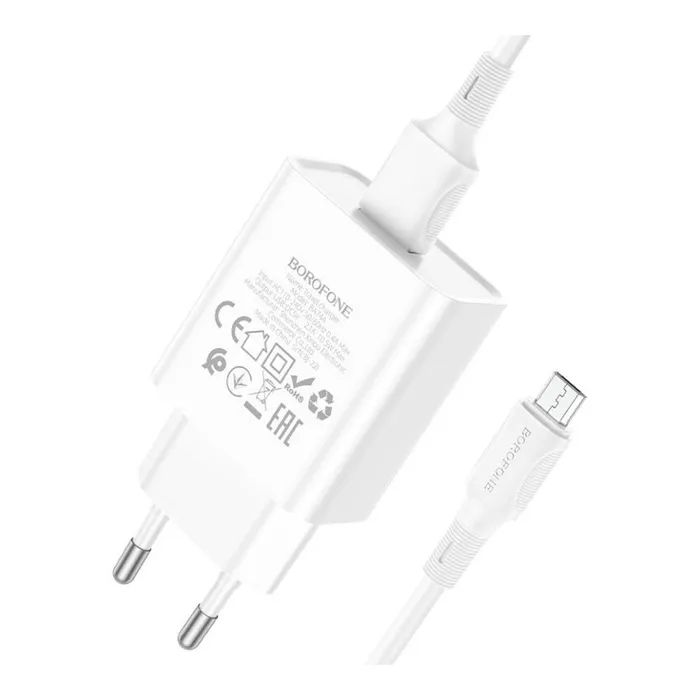 Зарядное устройство BOROFONE BA74A Aspirer USB + cable USB to Micro 5P White (6974443388664) изображение 2