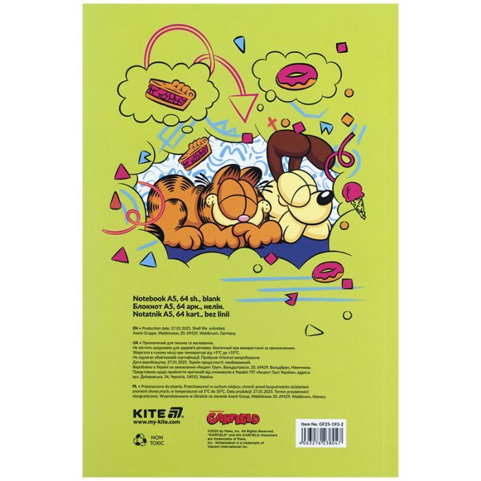 Блокнот Kite А5 Garfield 2 термобиндер, 64 листа, нелинованный (GF25-193-2) изображение 3