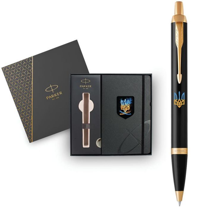 Ручка кулькова Parker IM 17 UKRAINE Black GT BP Палаючий Тризуб + блокнот Parker + подар.упаковка GIFT24 (22032b24_T1170u) зображення 3