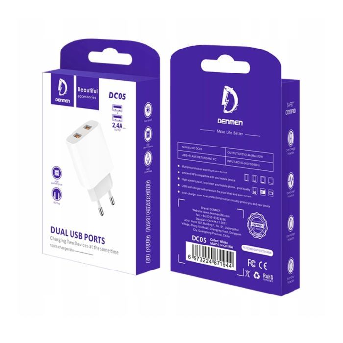Зарядное устройство Denmen 2xUSB 2.4A white (DM-DC05-WH) изображение 7