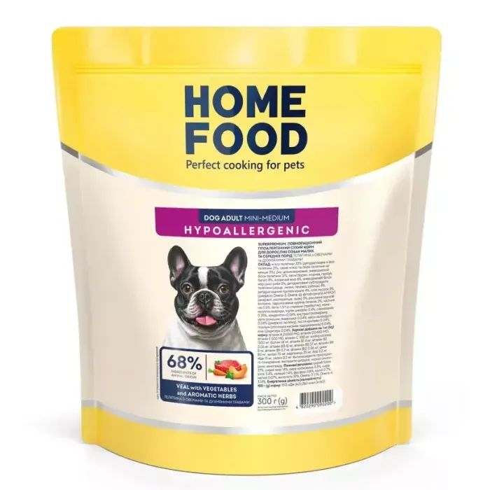 Сухий корм для собак Home Food ADULT MINI/MEDIUM Hypoallergenic з телятиною, овочами та духмяними травами 10 кг (4820290090354)