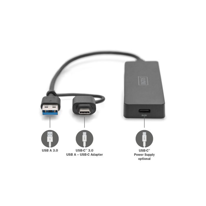 Концентратор Digitus USB-C + USB-A to 4xUSB-A 0.2m black (DA-70235) изображение 2