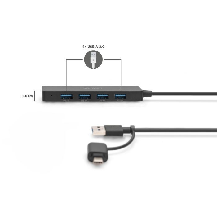 Концентратор Digitus USB-C + USB-A to 4xUSB-A 0.2m black (DA-70235) изображение 3