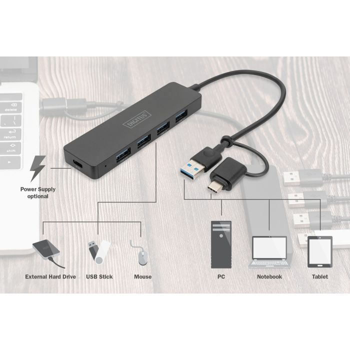 Концентратор Digitus USB-C + USB-A to 4xUSB-A 0.2m black (DA-70235) изображение 4